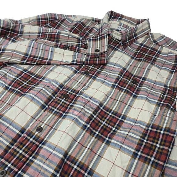 Orvis Button‎ Down Shirt Size Large Men's Long Sleeve Brown White Plaid - Picture 1 of 5
